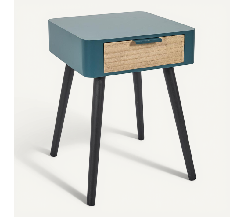 Table De Chevet 1 Tiroir En Bois Collection Shirel Bleu Canard
