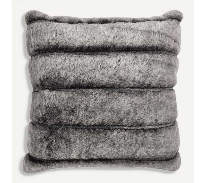 Coussin 40x40 Cm Fausse Fourrure À Rayures Collection Simon Gris