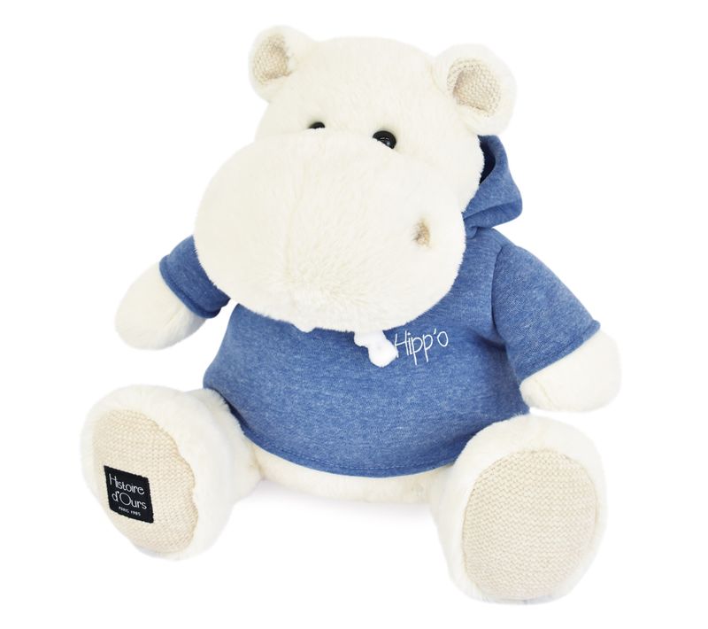 Peluche Hippopotame Polyester 45 Cm Collection Hippo Cool Blanc/bleu