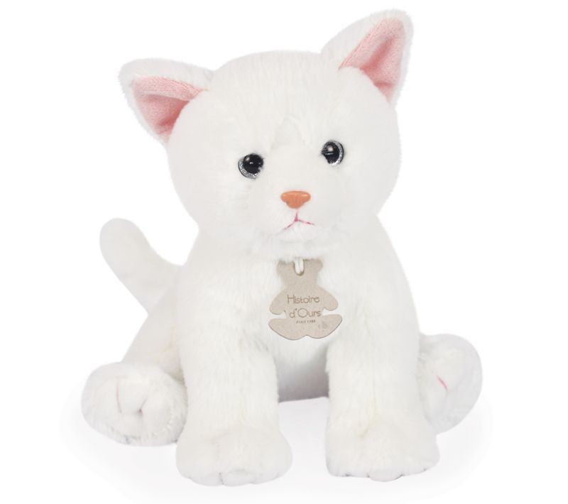 Peluche Chat 18 Cm Polyester Collection Lucky Blanc