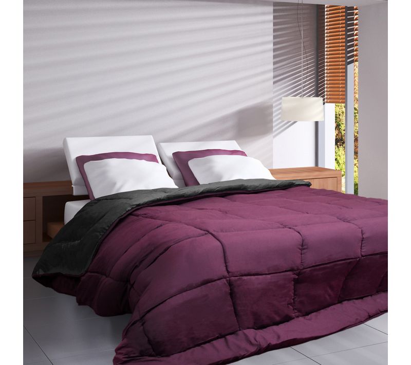 Couette Hiver 240x220 Cm Cocoon Bicolore Prune/gris Garnissage Fibre Polyester 400g/m2