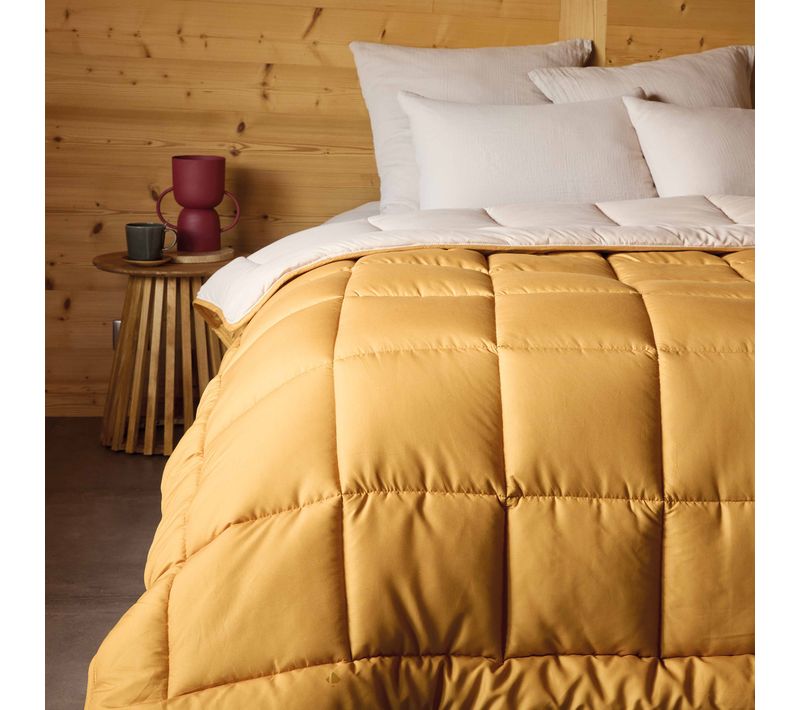 Couette été 240x220 Cm Cocoon Bicolore Jaune Miel/galet Garnissage Fibre Polyester 200g/m2