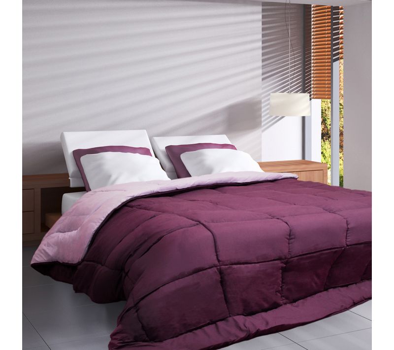 Couette Hiver 140x200 Cm Cocoon Bicolore Prune/parme Garnissage Fibre Polyester 400g/m2