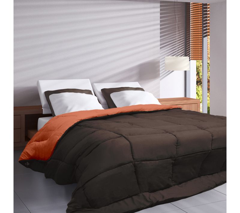 Couette Hiver 240x220 Cm Cocoon Bicolore Chocolat/corail Garnissage Fibre Polyester 400g/m2
