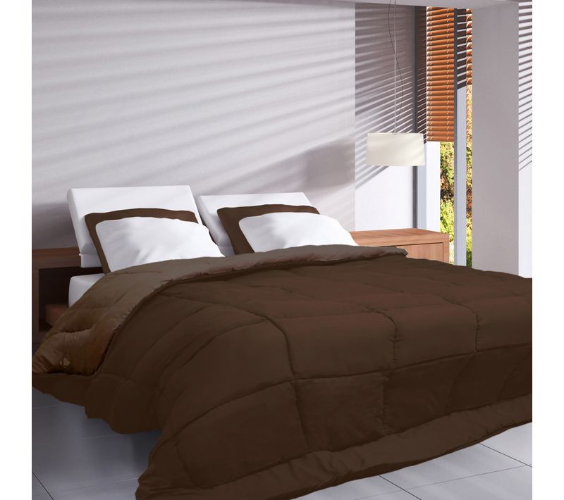 Couette Hiver 260x240 Cm Cocoon Bicolore Chocolat/moka Garnissage Fibre Polyester 400g/m2