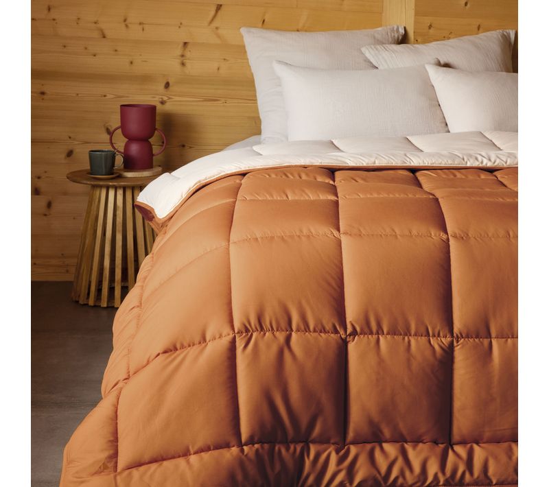 Couette Hiver 200x200 Cm Cocoon Bicolore Marron Ocre/galet Garnissage Fibre Polyester 400g/m2