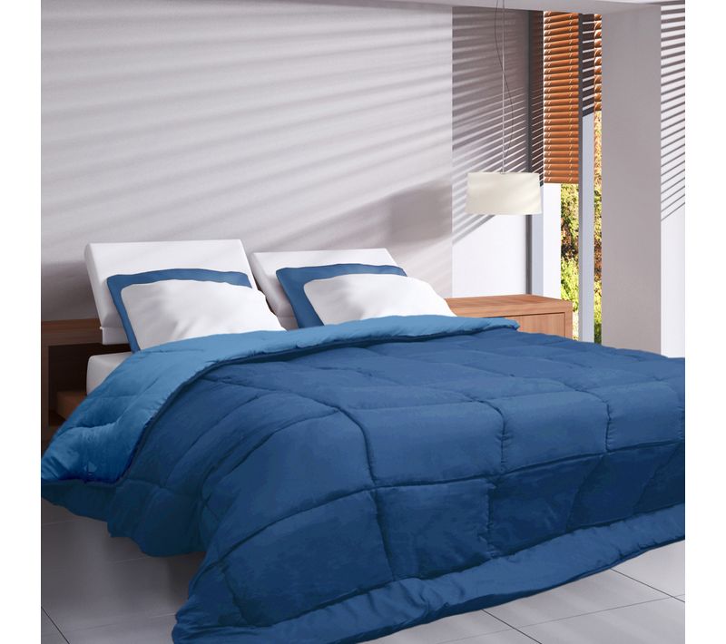 Couette Hiver 240x220 Cm Cocoon Bicolore Bleu Gitane/azur Garnissage Fibre Polyester 400g/m2