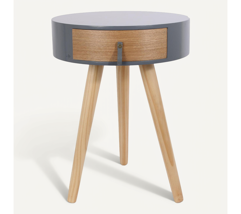 Table De Chevet 1 Tiroir En Bois Collection Nora Coloris Gris