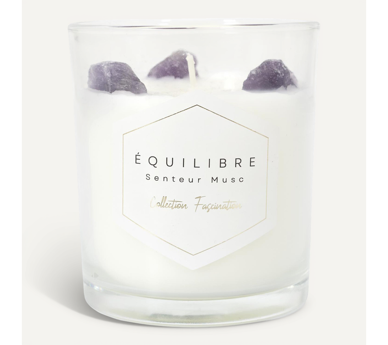 Bougie Parfumée Avec Pierres 35h Fascination À La Cire De Paraffine Senteur Musc