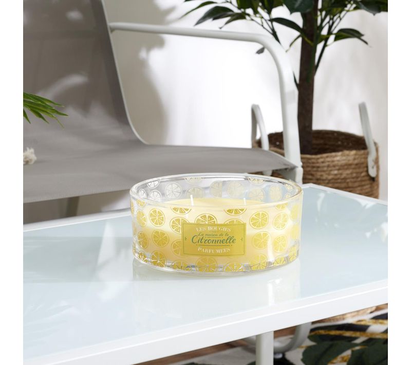 Bougie Parfumée 25h Limone à La Cire De Paraffine Senteur Citronnelle Motif Citron Coupé