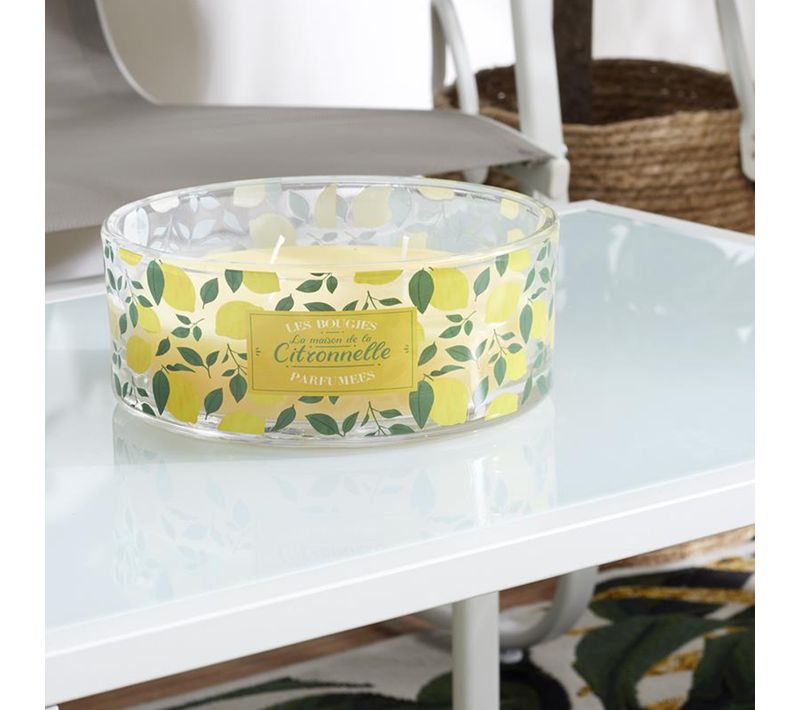 Bougie Parfumée 25h Limone à La Cire De Paraffine Senteur Citronnelle Motif Citron Feuilles