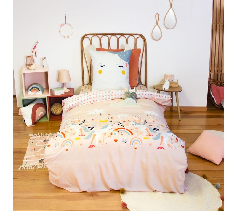 Parure De Lit Enfant 140x200 Cm Microfibre Feerique Rose 2 Pièces