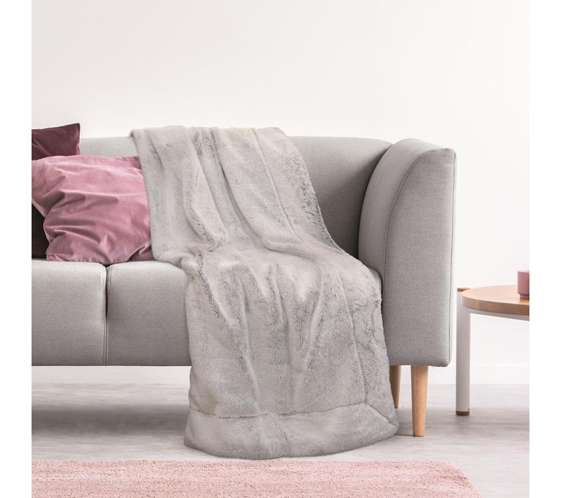 Plaid Fausse Fourrure Collection Carla 140x200 Cm Coloris Gris