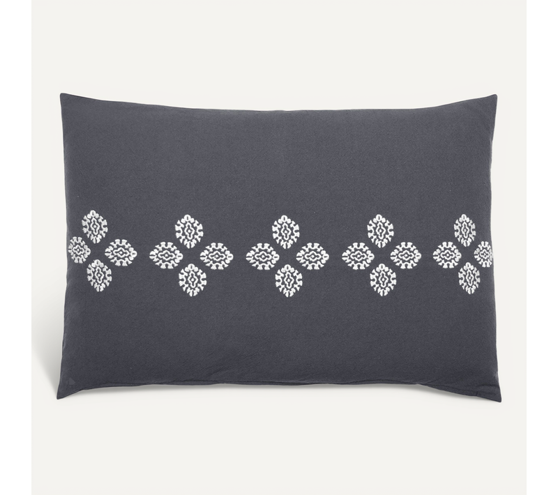 Housse De Coussin Pur Coton Teint Lavé 40x60 Cm Bandanas Noir Caviar