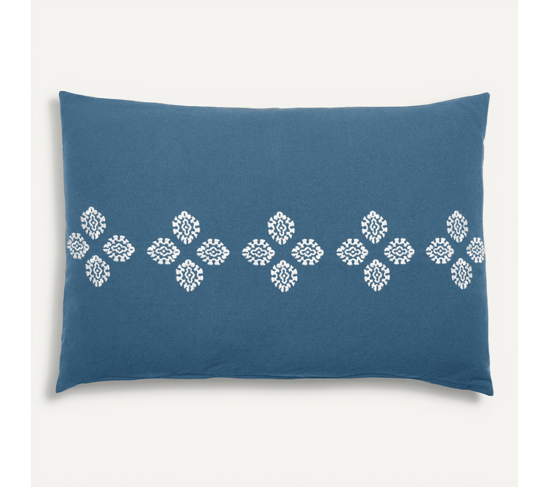 Housse De Coussin Pur Coton Teint Lavé 40x60 Cm Bandanas Bleu Marine