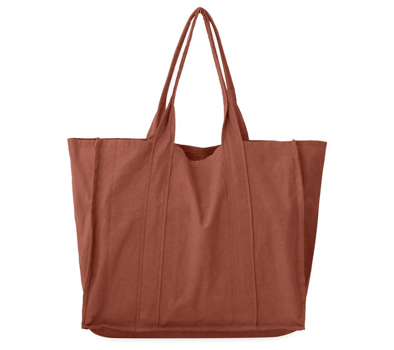 Sac De Plage En Lin Et Coton Lavé 42x34 Cm Atakama Marron Terre Cuite