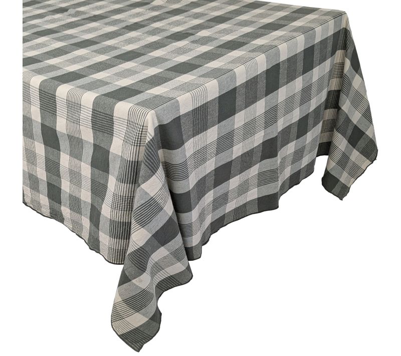 Nappe Rectangle 160x200 Cm Ness En Coton Fil Teint à Carreaux Vert Kaki