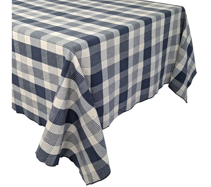 Nappe Rectangle 160x300 Cm Ness En Coton Fil Teint à Carreaux Noir Caviar