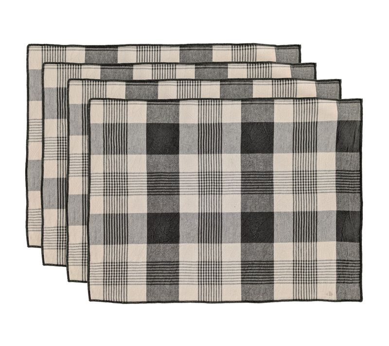 Lot De 4 Sets De Table 37x50 Cm Collection Ness En Coton Fil Teint à Carreaux Vert Kaki