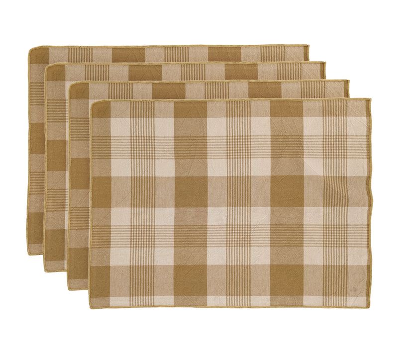 Lot De 4 Sets De Table 37x50 Cm Collection Ness Coton Fil Teint à Carreaux Jaune Houblon
