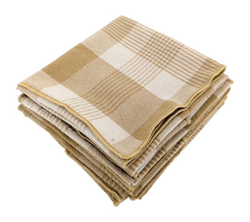 Lot De 6 Serviettes De Table 42x42 Cm Collection Ness En Coton Fil Teint à Carreaux Jaune Houblon