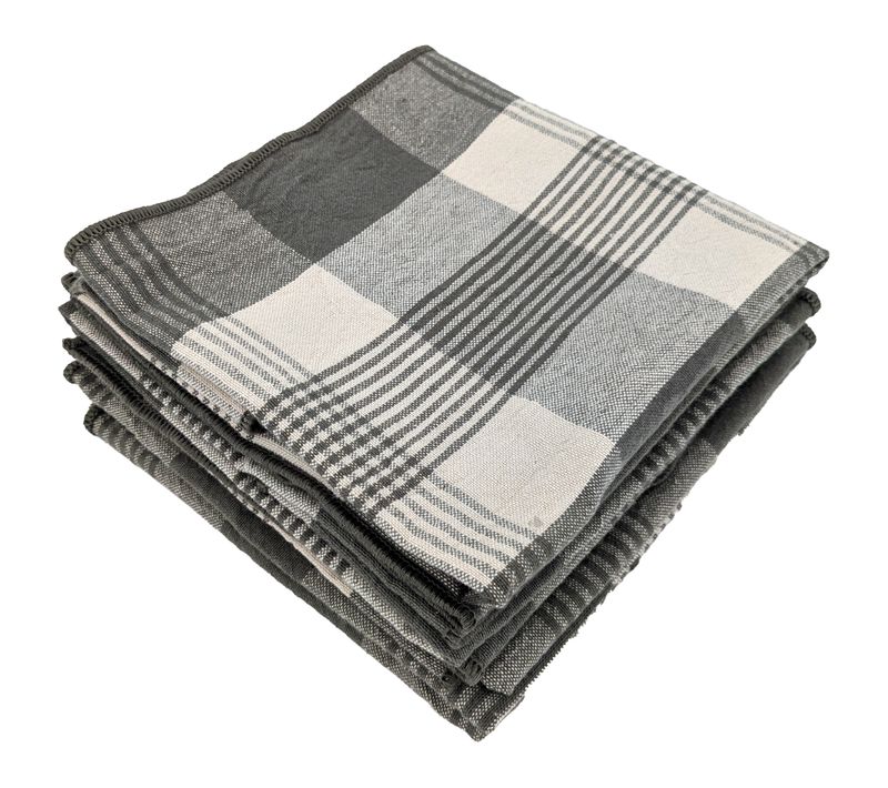 Lot De 6 Serviettes De Table 42x42 Cm Collection Ness En Coton Fil Teint à Carreaux Vert Kaki