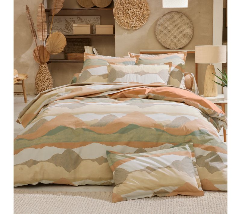 Parure 240x220 Cm 65x65 Percale Coton Land Craie Multicolore 3 Pièces