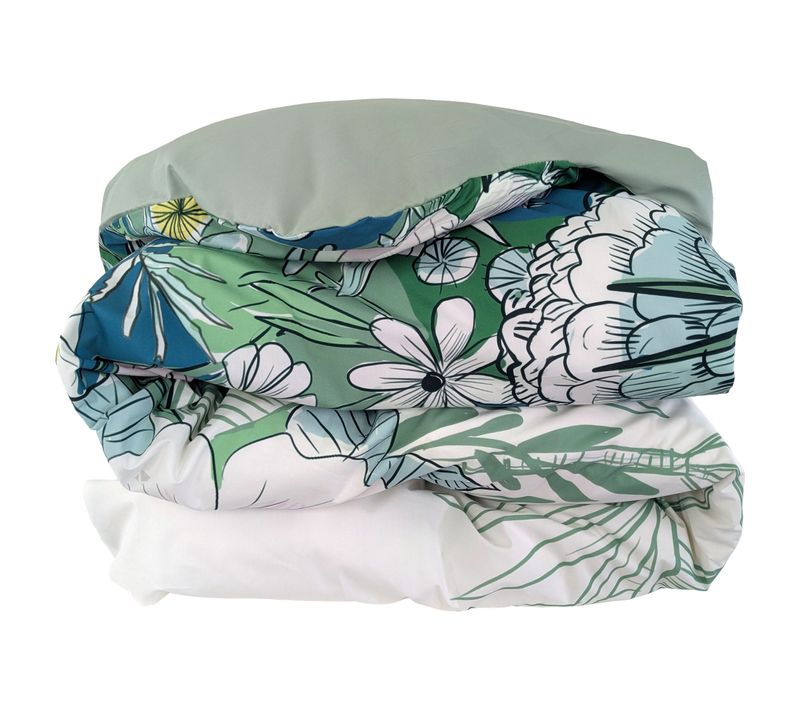Housse De Couette 260x240 Cm Percale De Coton Bali Motif Floral Vert