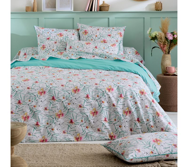 Parure 200x200 Cm 65x65 Percale De Coton Roxane Multicolore 3 Pièces