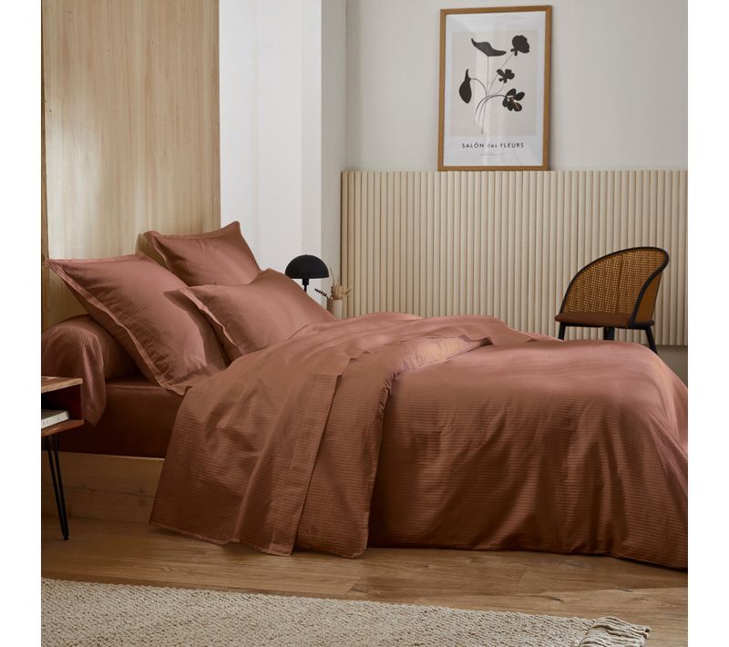 Parure 280x240 Cm 50x70 Cm Satin Grand Hôtel 3 Pièces Marron Cuir