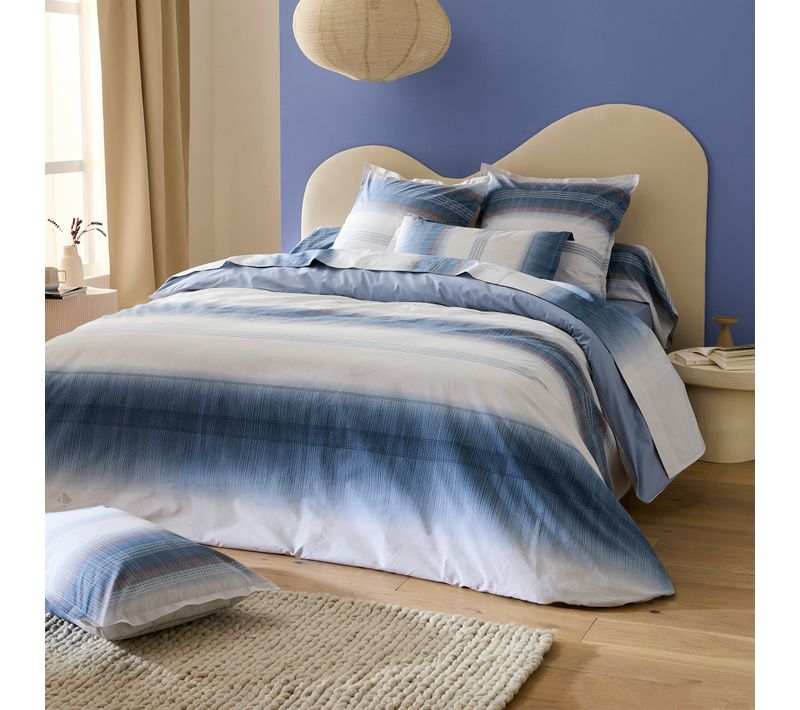 Parure De Lit 280x240 Cm 50x70 Cm Percale Esteban Bleu 3 Pièces