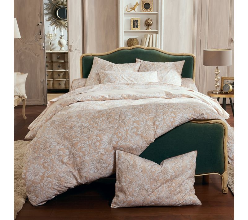 Parure De Lit 140x200 Cm 50x70 Cm Percale De Coton Palazzo Beige 2 Pièces