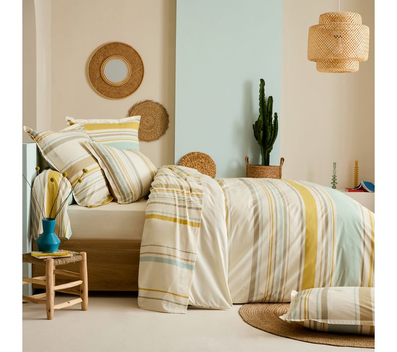 Parure 3 Pièces Housse 280x240 Cm Taies 65x65 Cm Coton Hugo Moutarde