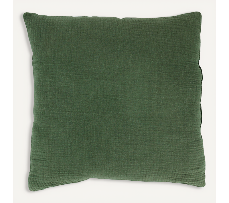 Coussin 40x40 Cm Double Gaze De Coton Et Sherpa Gaze et Sherpa Vert Kaki