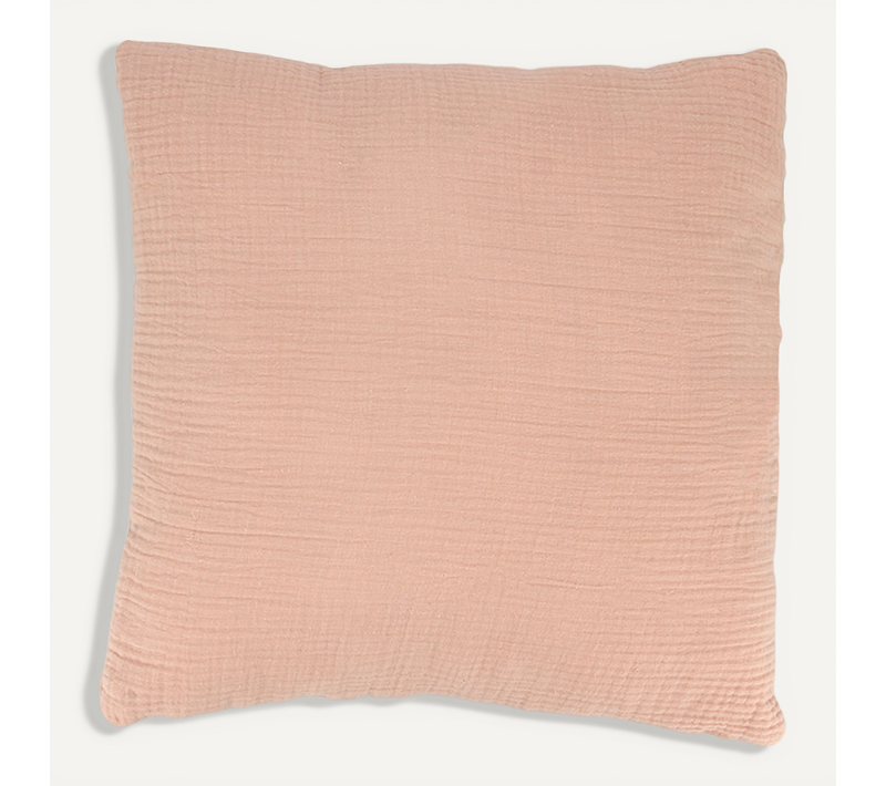 Coussin 40x40 Cm Double Gaze De Coton Et Sherpa Gaze et Sherpa Rose Pêche