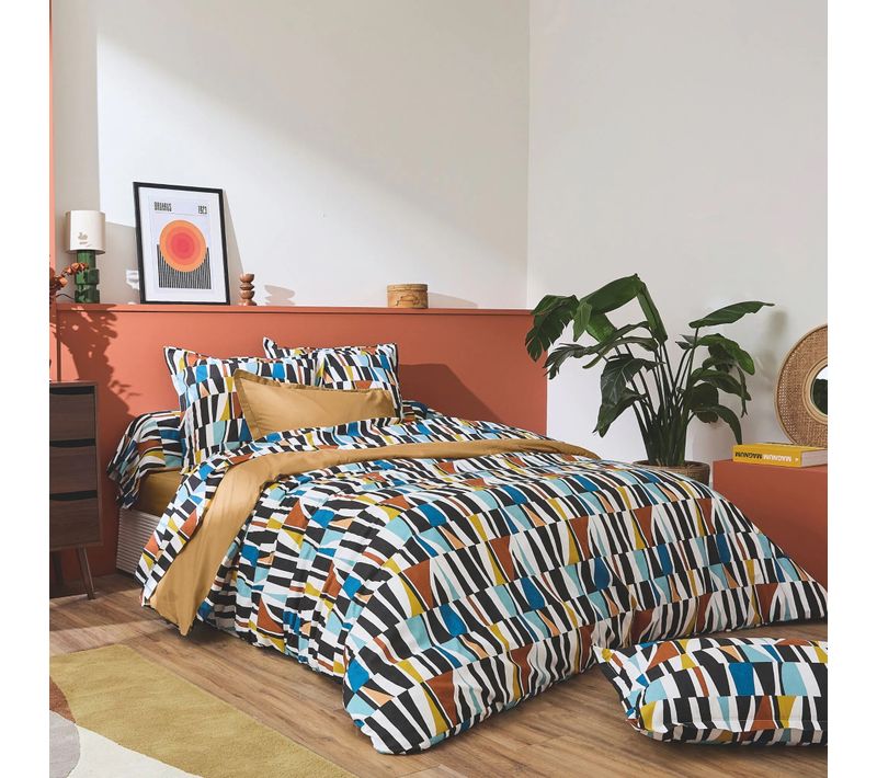 Parure De Lit 260x240 Cm 65x65 Cm Pur Coton Pietro Multicolore 3 Pièces