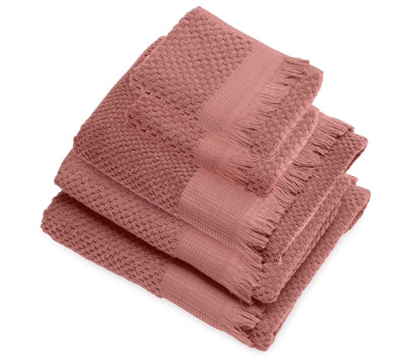 Parure De Bain Micro-coton Tethys Rose Pêche 5 Pièces