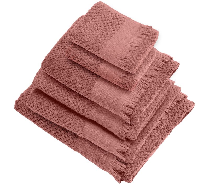 Parure De Bain Micro-coton Tethys Rose Pêche 6 Pièces