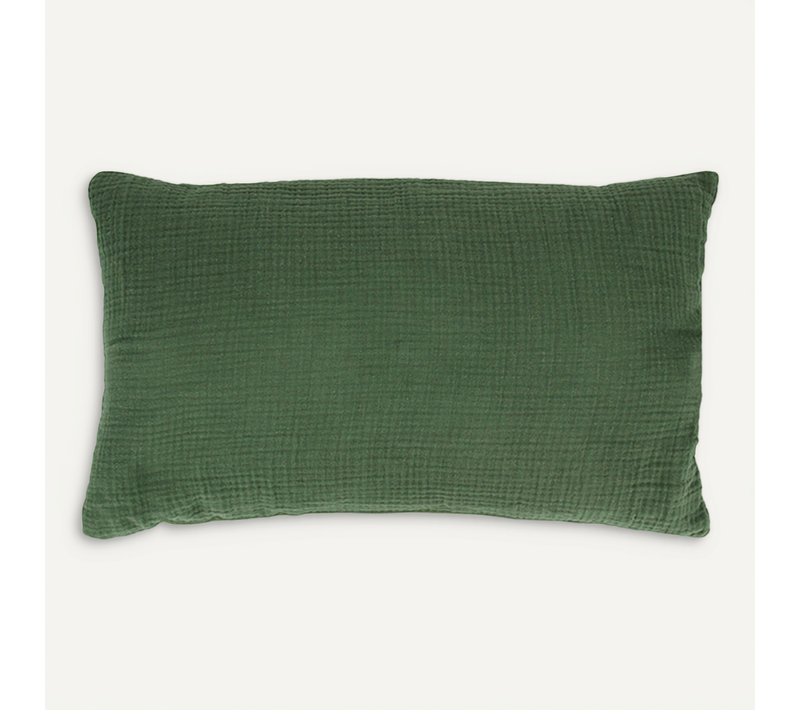 Coussin 30x50 Cm Double Gaze De Coton Gaze et Sherpa Vert Kaki