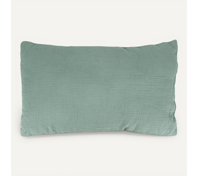 Coussin 30x50 Cm Double Gaze De Coton Gaze et Sherpa Vert Amande