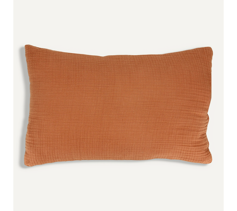 Coussin 30x50 Cm Double Gaze De Coton Gaze et Sherpa Marron Caramel