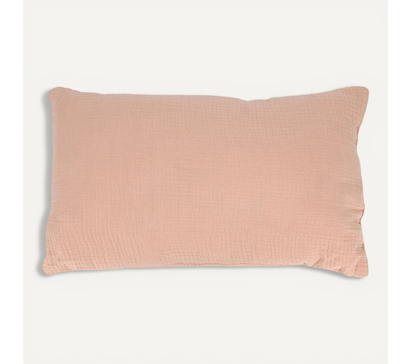 Coussin 30x50 Cm Double Gaze De Coton Gaze et Sherpa Rose Pêche