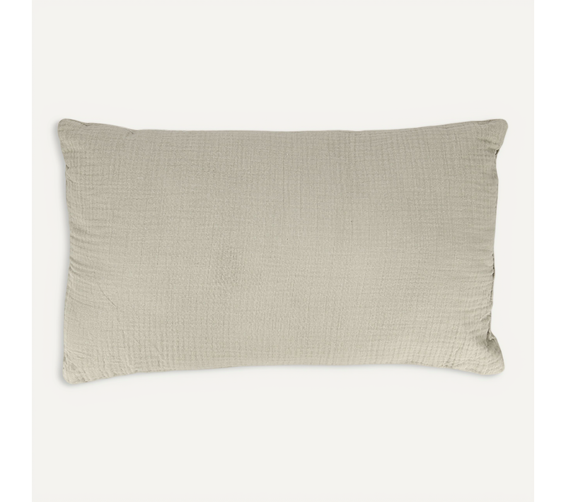 Coussin 30x50 Cm Double Gaze De Coton Gaze et Sherpa Beige Galet