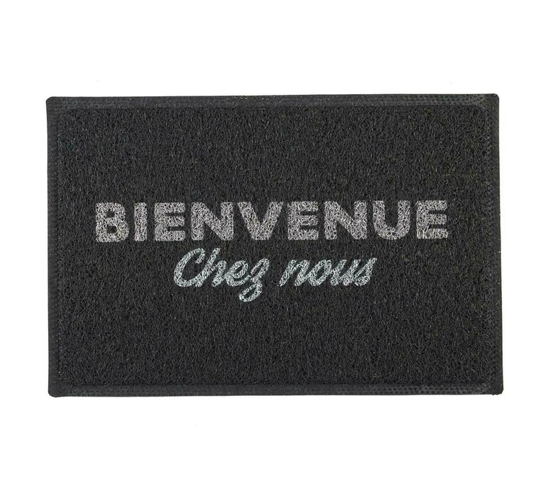 Paillasson 40x60 Cm Collection Arty Modèle "bienvenue Chez Nous" Gris Et Noir
