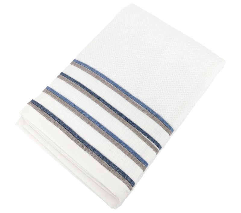 Drap De Douche 70x140 Cm Pur Coton Collection Serata Blanc Bleu