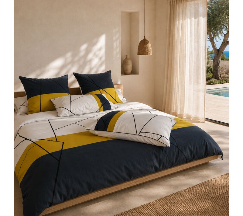 Parure De Lit 240x220 Cm 50x70 Cm En Satin De Coton Metropolis Blanc