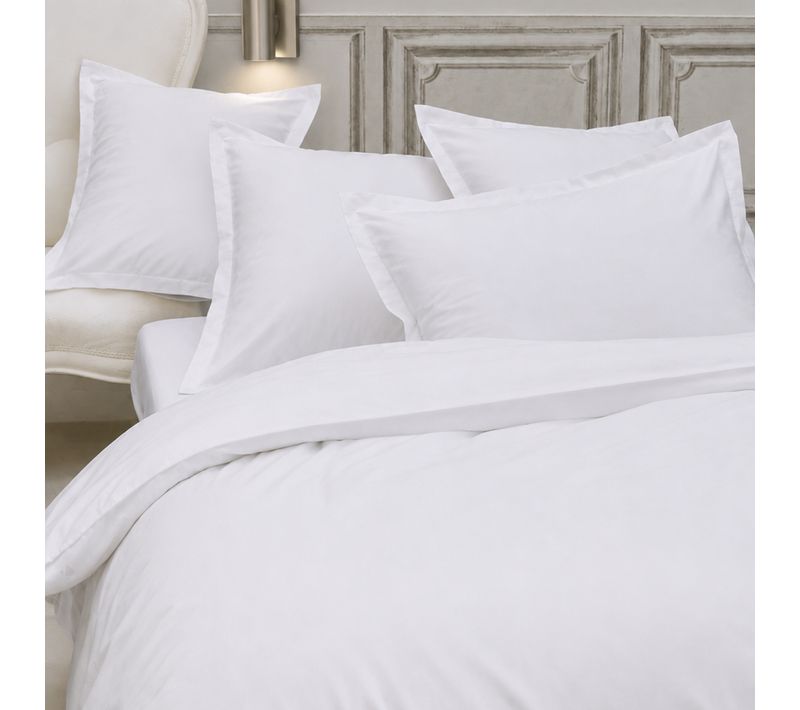 Parure De Lit 2 Pièces Percale De Coton Uni 80 Fils Primo 140x200 Taie 50x70 Blanc