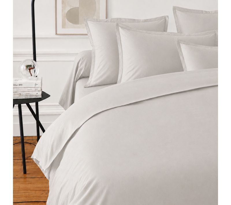 Parure De Lit 3 Pièces Coton Uni 57 Fils Alto 200x200 Taies 50x70 Gris Calcium