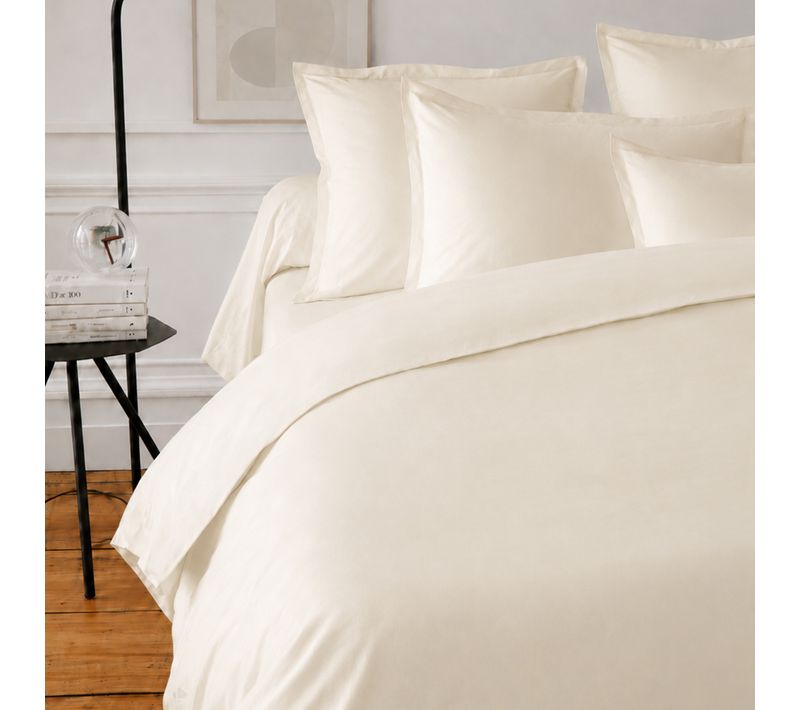 Parure De Lit 3 Pièces Coton Uni 57 Fils Alto 200x200 Taies 65x65 Ivoire Crème