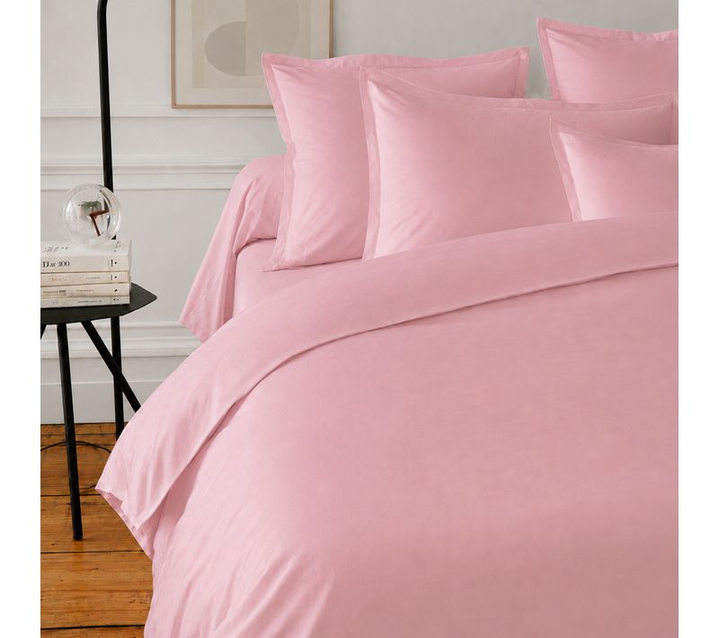 Parure De Lit 3 Pièces Coton Uni 57 Fils Alto 240x220 Taies 50x70 Rose Macaron